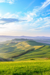 Morning light in a rolling Tuscan landscape in Italy