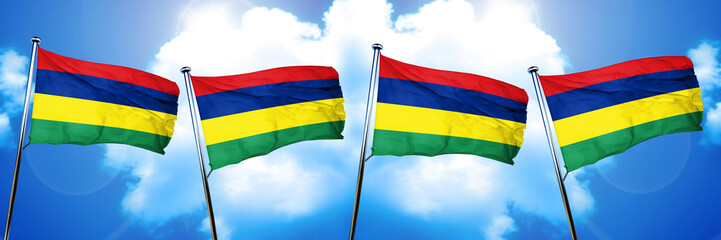 Mauritius flag, 3D rendering, on cloud background