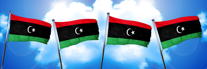 Libya flag, 3D rendering, on cloud background