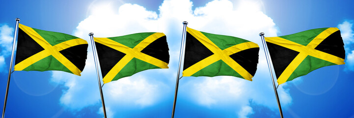 Jamaica flag, 3D rendering, on cloud background