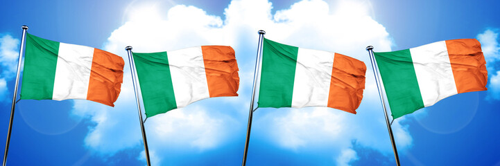 Ireland flag, 3D rendering, on cloud background