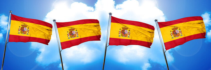 Spanish flag, 3D rendering, on cloud background