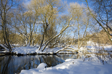 Naklejka na ściany i meble Winter landscape with river