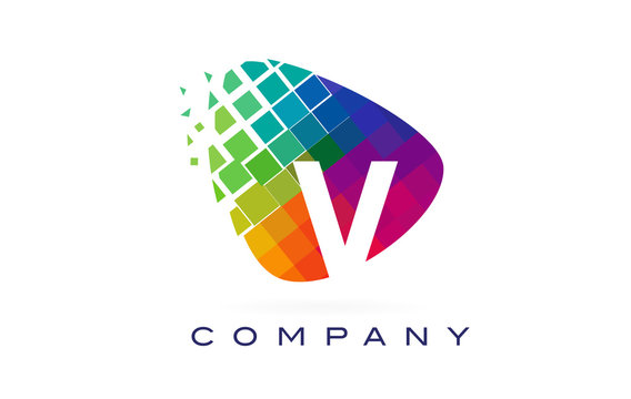 Letter V Colourful Rainbow Logo Design.