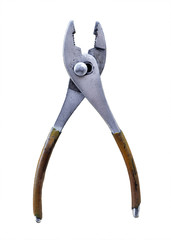 Old pliers on white background, Isolated image