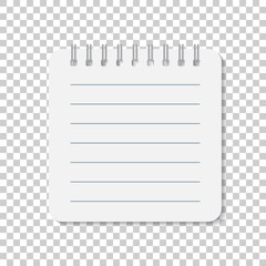 Realistic template notepad with spiral. Blank cover design. School business diary. Office stationery notebook on isolated background