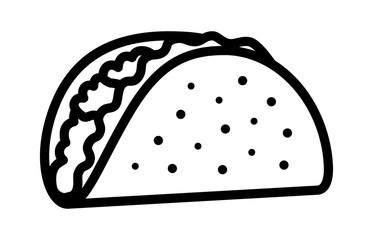 Taco with tortilla shell Mexican lunch line art vector icon for food apps and websites - obrazy, fototapety, plakaty