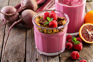 Healthy beetroot and raspberry smoothie