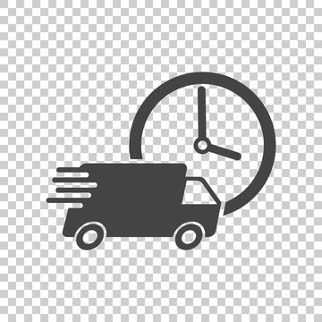 Express delivery icon concept. Van with stop watch icon for