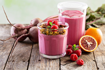 Healthy beetroot and raspberry smoothie