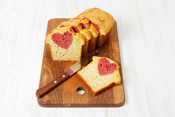Homemade cake with heart inside for Valentines day