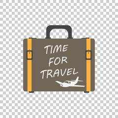Time for travel concept flat vector illustration. Suitcase for tourism, journey, trip, tour, voyage, summer vacation.