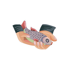 Fish in hands on a white background. Isolated object