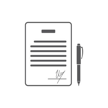 Business contract with signature. Agreement, pact, accord, convention symbol. Flat Vector illustration