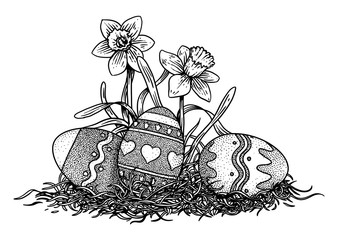 Easter egg illustration with daffodils