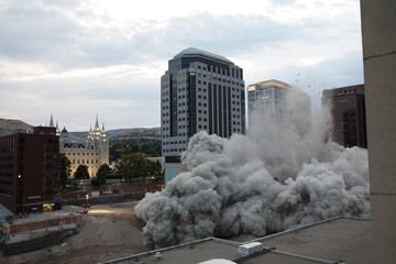 Building demolition with explosives	in downtown city center