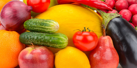 background set of vegetables, fruits and greens