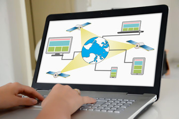 Satellite network concept on a laptop screen