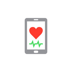 Heart rate mobile monitor symbol. Smartphone with heart icon vector, solid logo illustration, colorful pictogram isolated on white