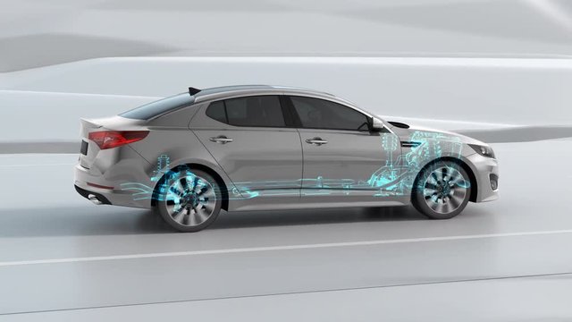 City car structure overview during driving. 4k
