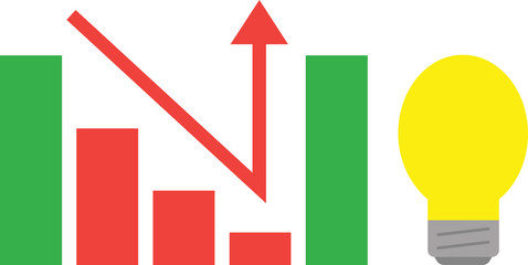 Bar chart with light bulb arrow down and up