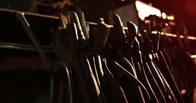 Various blacksmith tools at workshop 4k