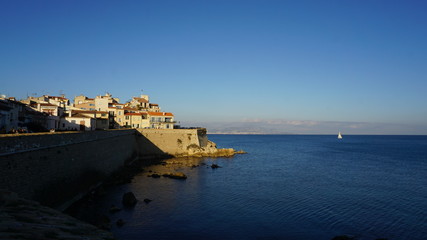 Antibes skyline over Mediterranean