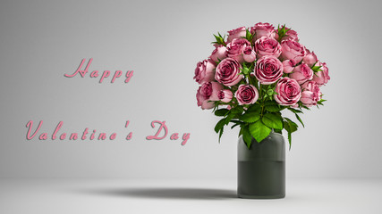Ein Strauß mit Rosen in einer Vase zum Valentinstag