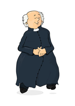 Cartoon Catholic priest on a white background. Flat vector.