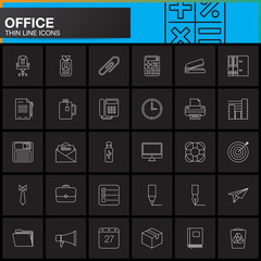 Office thin line icons set, outline vector symbol collection, linear pictogram pack isolated on black, logo illustration