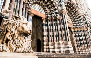 details of saint lawrence cathedral in genoa italy