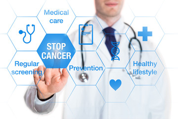 Fototapeta Cancer prevention and awareness concept, icons and words, medical doctor obraz