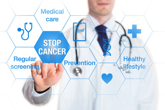 Cancer Prevention And Awareness Concept, Icons And Words, Medical Doctor