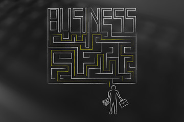 entrepreneur on its way to establish a business, maze-looking pa