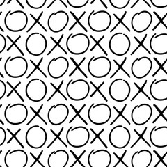 Hand draw seamless cross zero pattern. Black and white XO XO