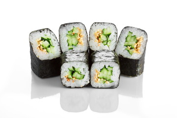 Sushi roll with  cucumber  isolated on white 