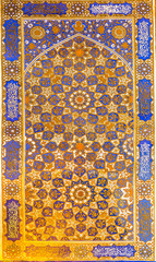 Gold mosaic in Tilya Kori Madrasah, Samarkand, Uzbekista