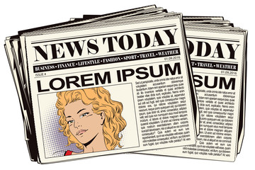 Portrait of a beautiful woman. Newspaper article.