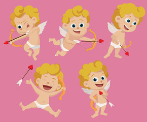 Fototapeta na wymiar Set of difference pose cute cupid in valentine day.