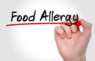 Hand writing inscription Food Allergy with marker, concept