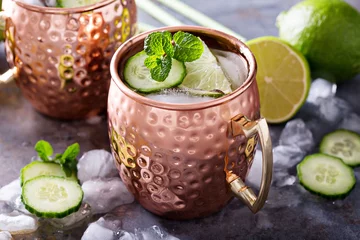Peel and stick wall murals Moscow Moscow mule cocktail with lime and cucumber