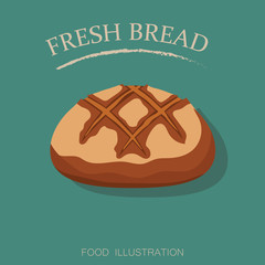 black bread flat style isolated on green background. Flour products vector illustrator