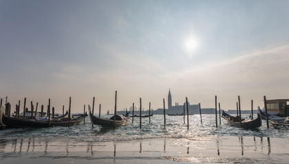 Landscape of gondola's marina in Venice, Italy