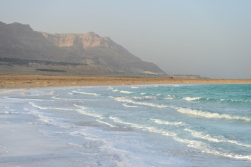 Waves at the Dead Sea on a windy day
