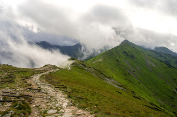 Ridge in the clouds. Western Tatra Mountains.