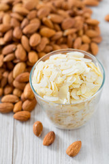 sliced almonds on wooden surface