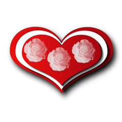 red heart with roses on no background. Card