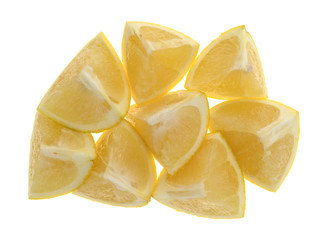 White grapefruit chunks on a white background