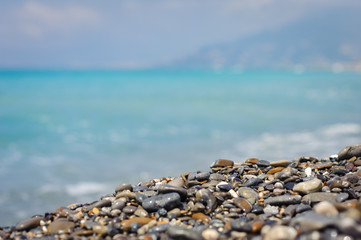 Seascape. The coast of the Ligurian Sea, with turquoise water.