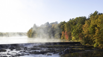 Steaming water on a cold Autumn morning